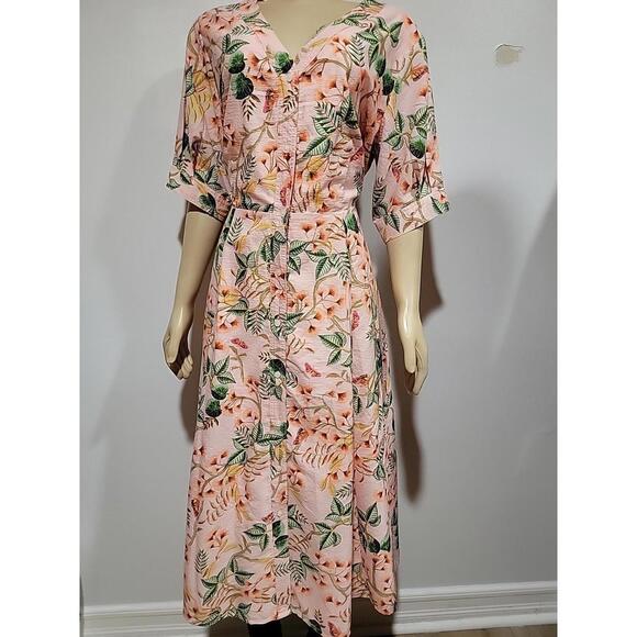 LOFT Sugar Peach Leafed Dobby Size 14 Women's Shirtdress NWT (SASH MISSING) #CC - Picture 4 of 12